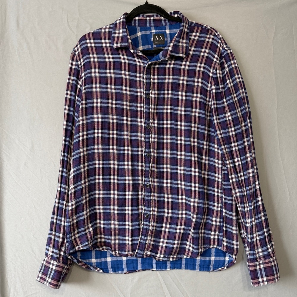 Armani Exchange Mens Slim Fit Cotton Flannel Plaid Long Sleeve Shirt Size XL